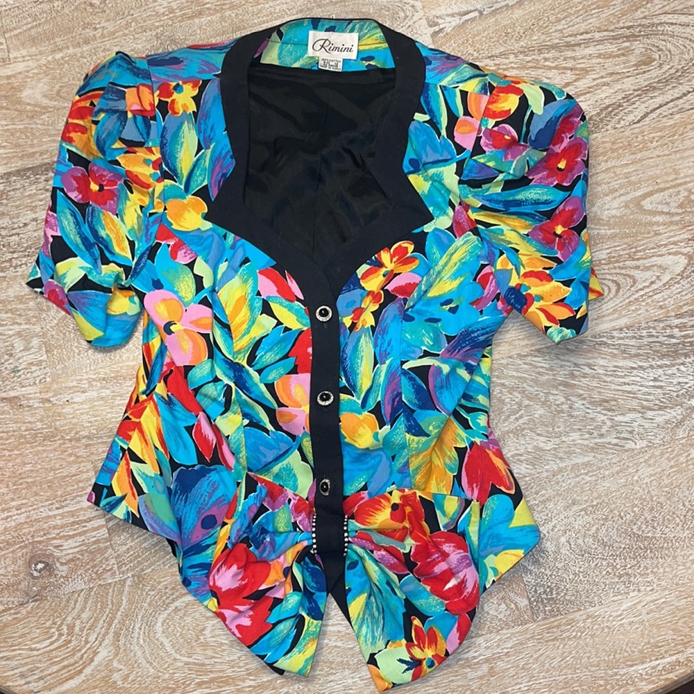 Rimini Top blazer 80s 90s floral, big bow shoulder pads